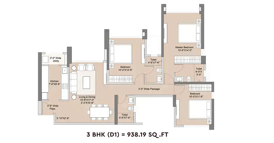 Sunteck Crescent Park Avenue 3BHK Unit Plan